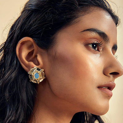Limelight Oval Mirror Stud Earrings - Isharya | Modern Indian Jewelry
