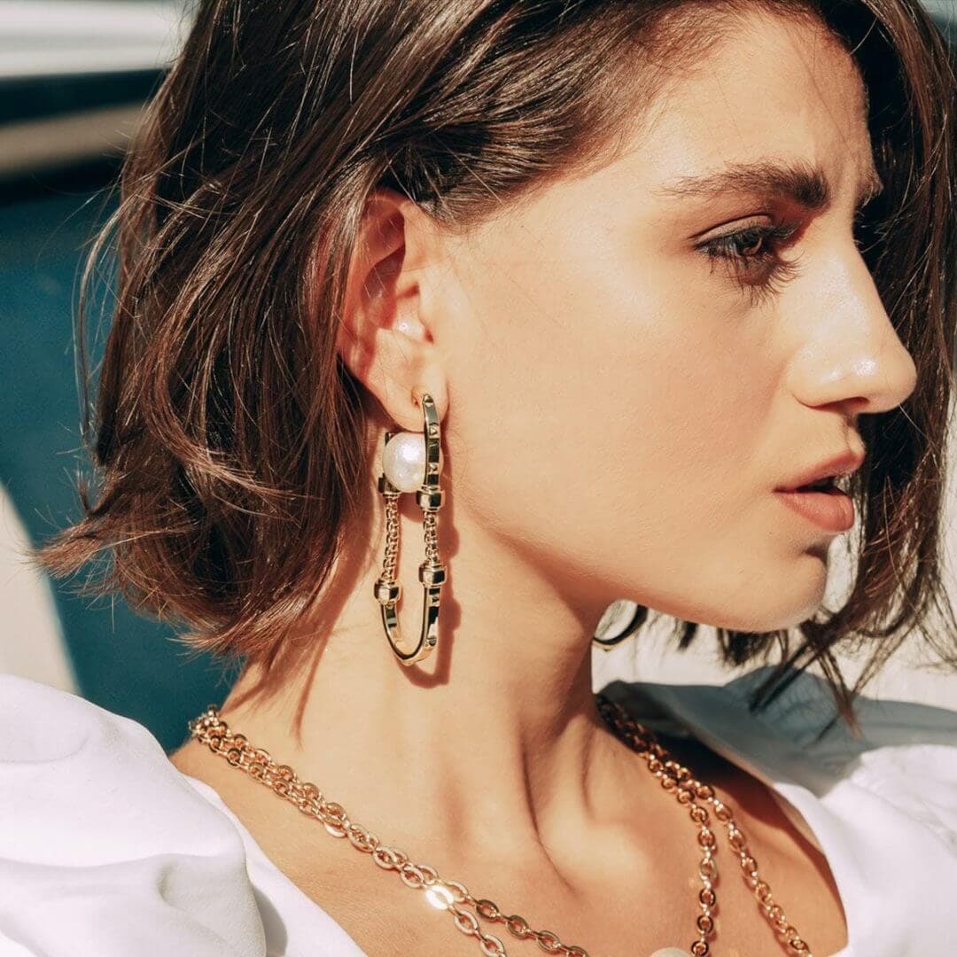 Lizzo Pearl Hoop Earrings - Isharya | Modern Indian Jewelry