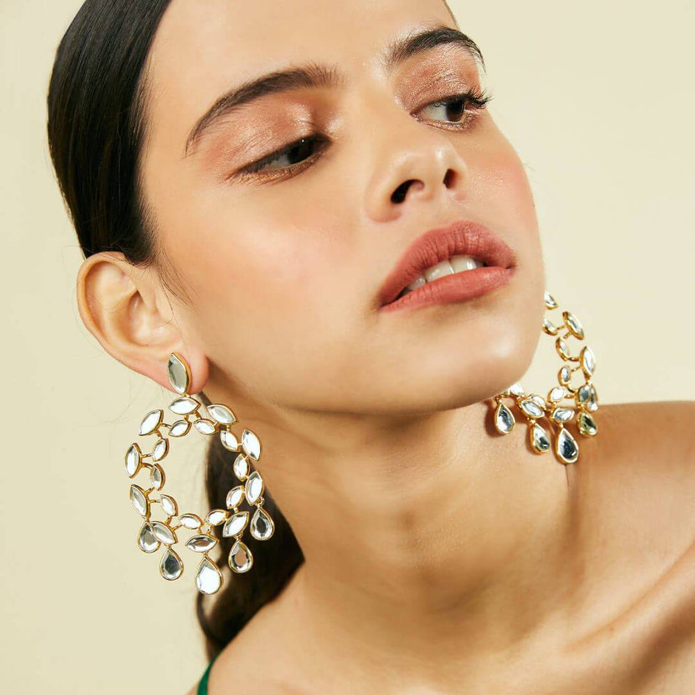 Marquise Mirror Moon Bali Earrings - Isharya | Modern Indian Jewelry