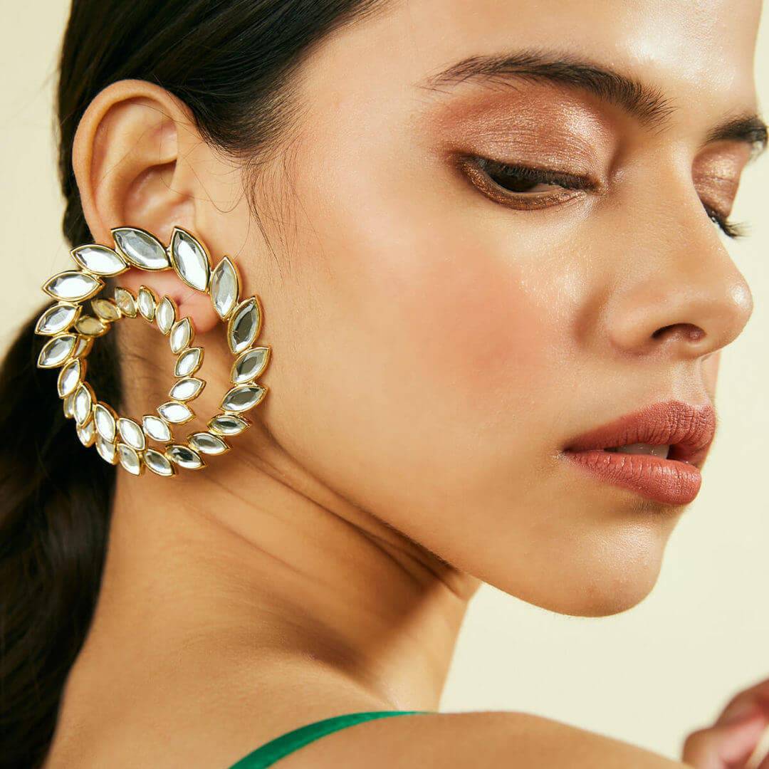 Marquise Mirror Statement Swirl Earrings - Isharya | Modern Indian Jewelry