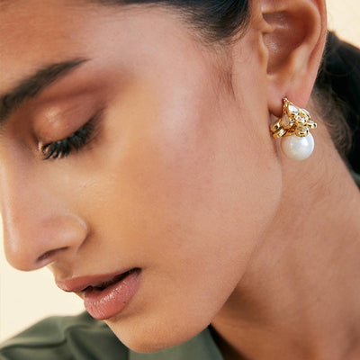 Mirror Gems Cluster Pearl Earrings - Isharya | Modern Indian Jewelry