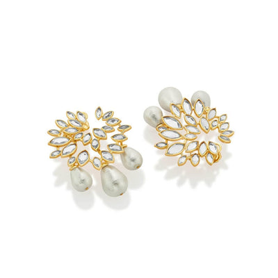 Modern Maharani Marquise Mirror Statement Pearl Drop Gold Earrings - Isharya | Modern Indian Jewelry