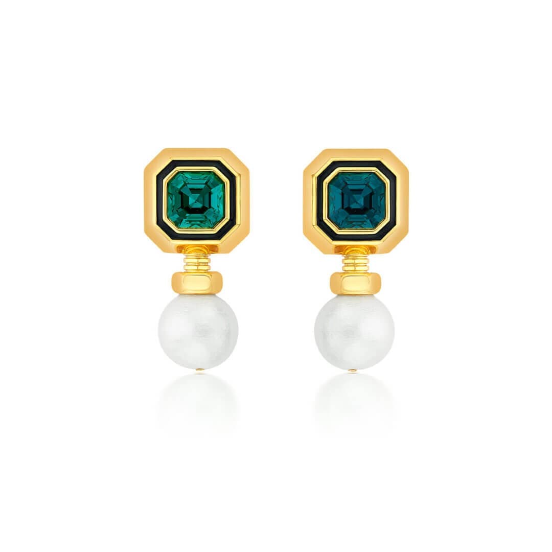 O’Keeffe Emerald and Pearl Drop Earrings - Isharya | Modern Indian Jewelry