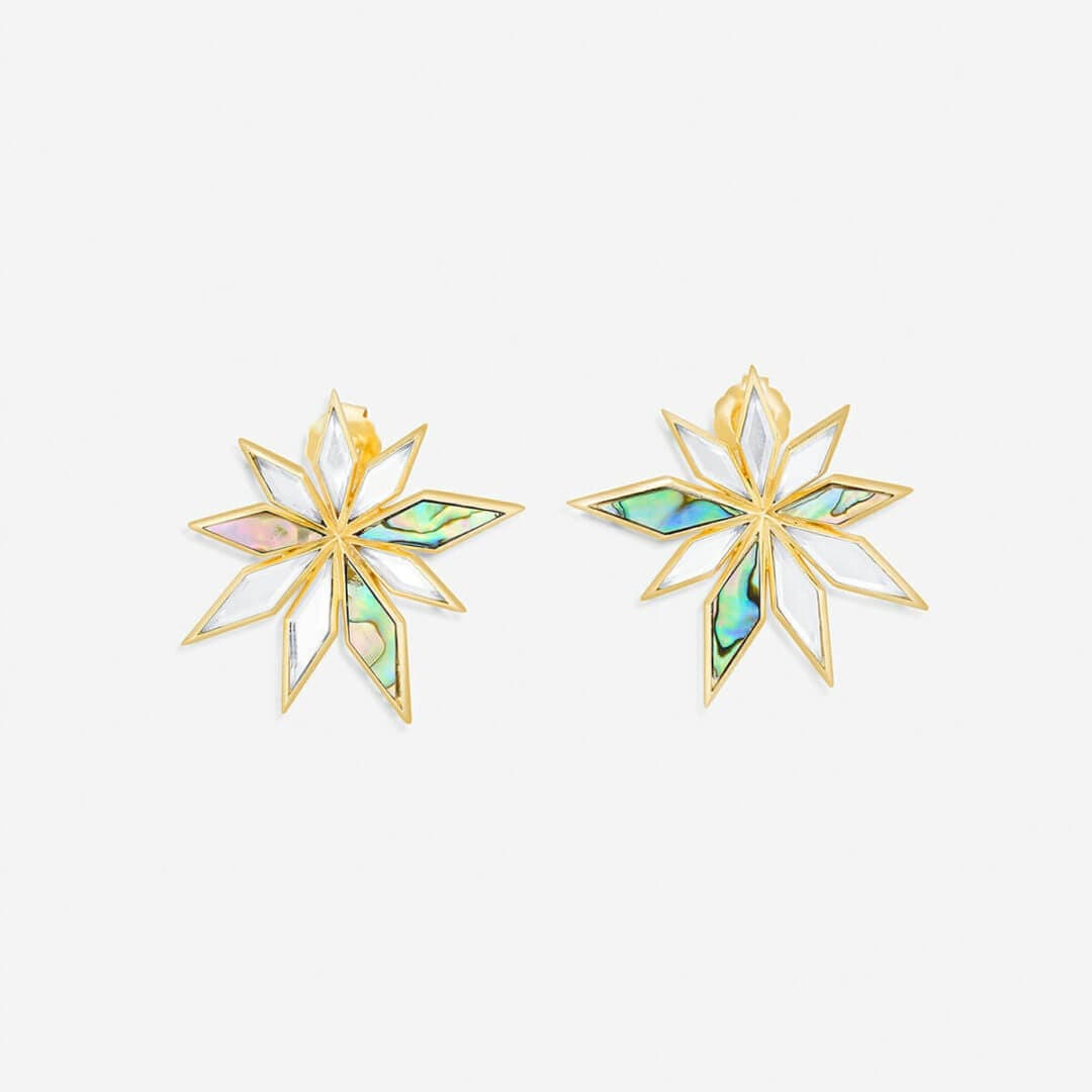 Demi Goddess Abstract Mirror Flower Stud Earrings - Isharya | Modern Indian Jewelry