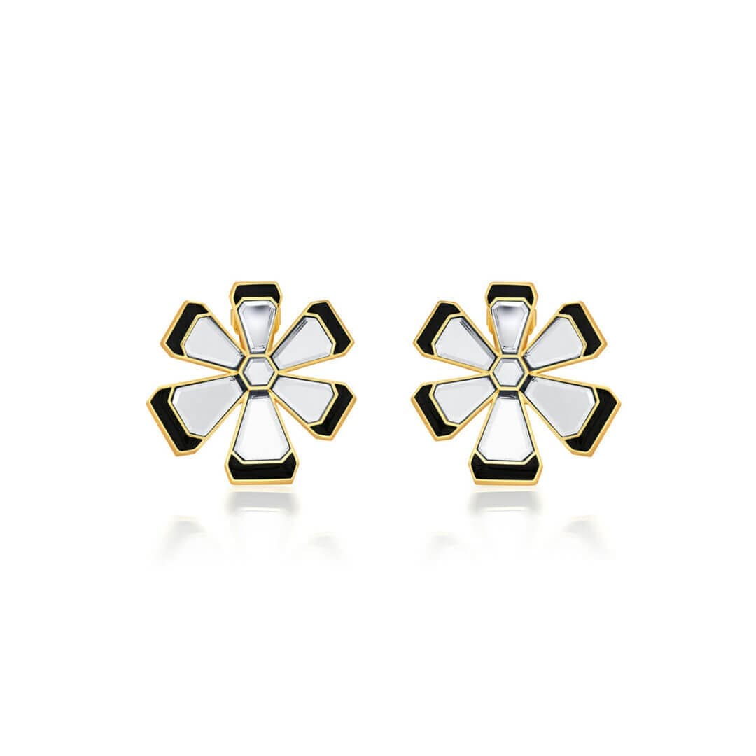Ayaana Mirror Enamel Floral Stud - Isharya | Modern Indian Jewelry