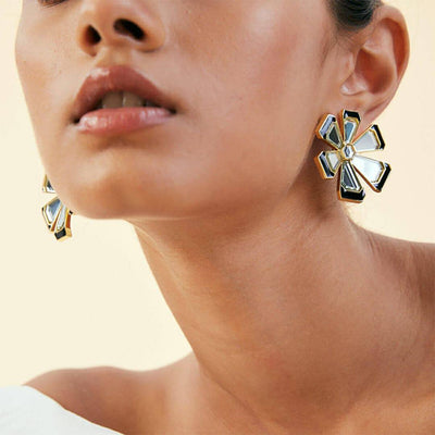 Ayaana Mirror Enamel Floral Stud - Isharya | Modern Indian Jewelry