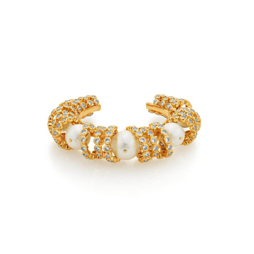 Crystal Pearl Statement Cuff - Isharya | Modern Indian Jewelry