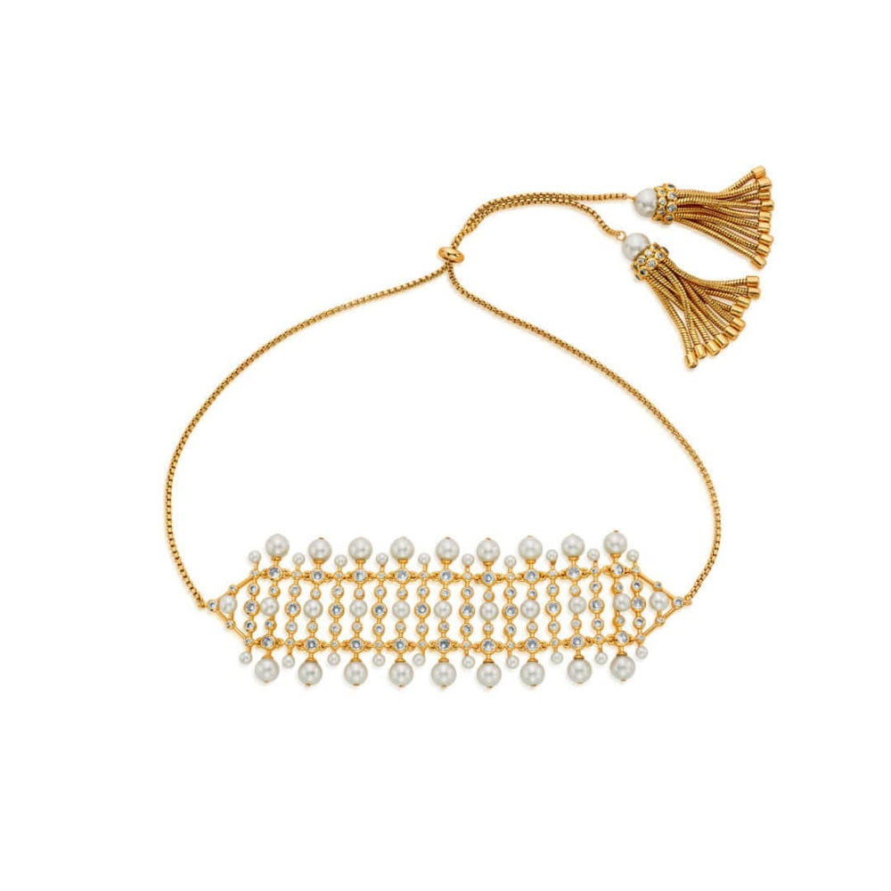 Crystal Pearl Tassel Choker - Isharya | Modern Indian Jewelry