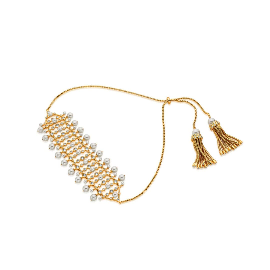 Crystal Pearl Tassel Choker - Isharya | Modern Indian Jewelry