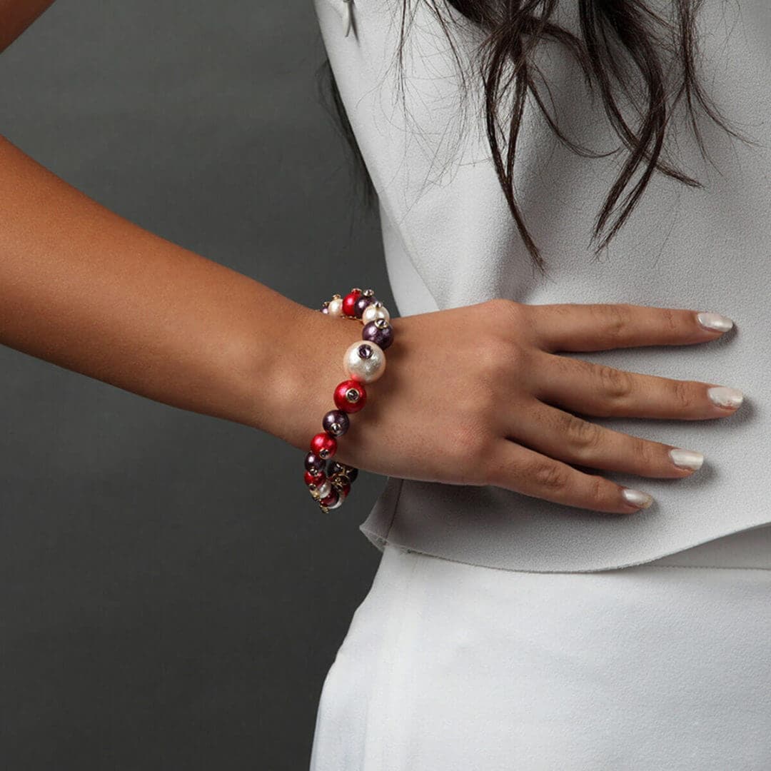Empress Warrior Multi Color Pearl Swirl Bangle - Isharya | Modern Indian Jewelry