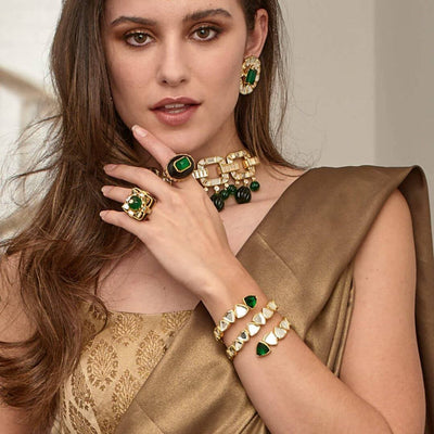 Inayat Green Hyrdo & Mirror Statement Cuff - Isharya | Modern Indian Jewelry