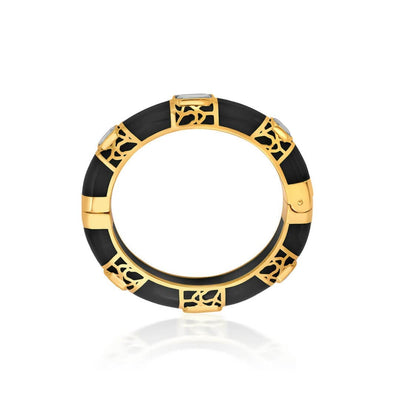 La Conchita Graphic Statement Hinge Bangle in Black - Isharya | Modern Indian Jewelry