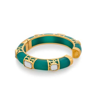 La Conchita Graphic Statement Hinge Bangle in Turquoise - Isharya | Modern Indian Jewelry