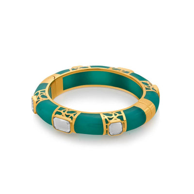 La Conchita Graphic Statement Hinge Bangle in Turquoise - Isharya | Modern Indian Jewelry