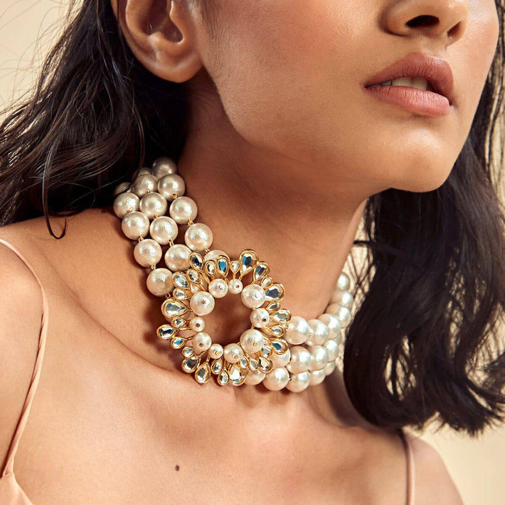 Limelight Mirror & Pearl Adjustable Lariat - Isharya | Modern Indian Jewelry
