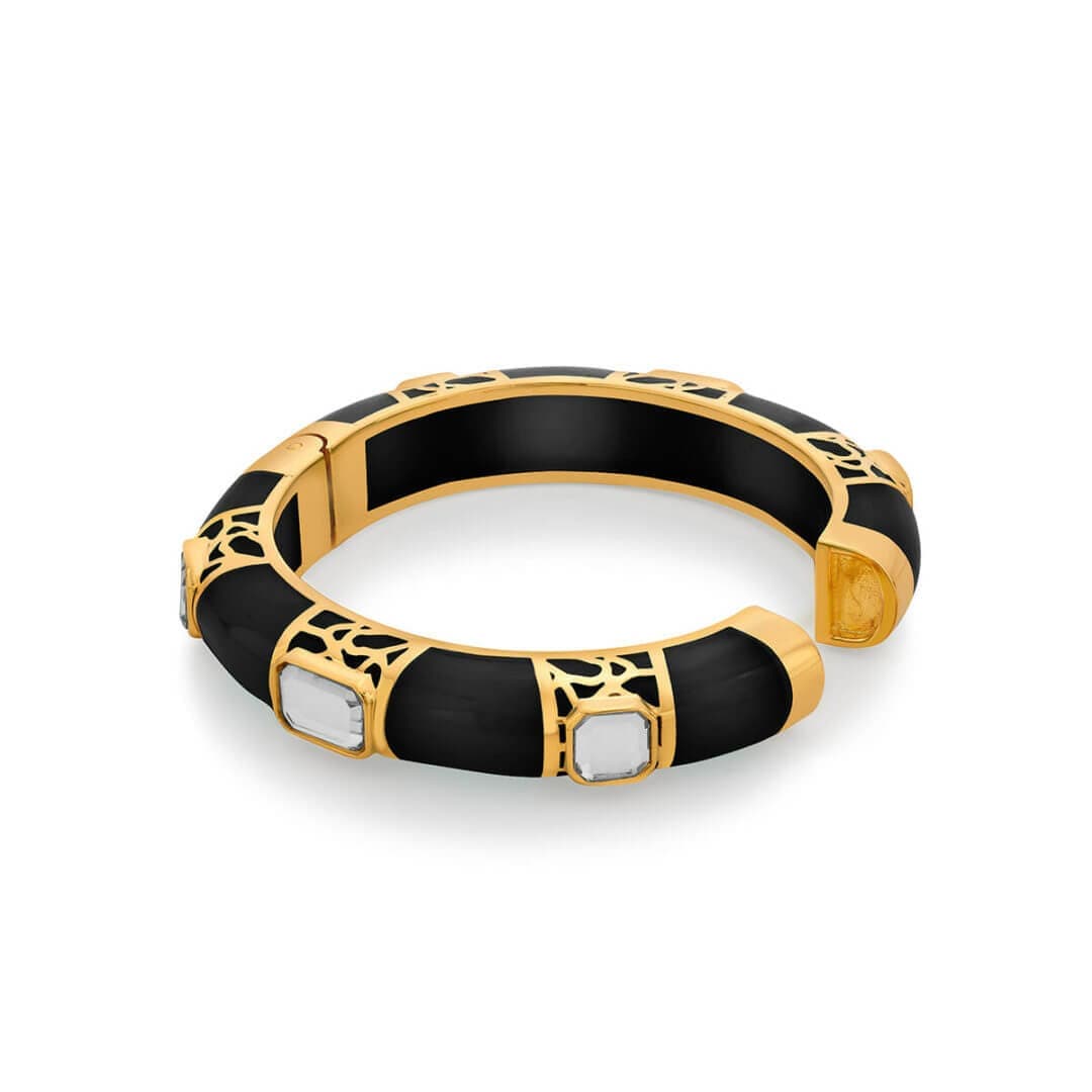 La Conchita Graphic Statement Hinge Bangle in Black - Isharya | Modern Indian Jewelry