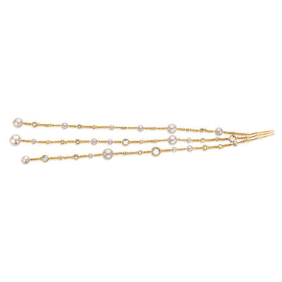 Mirror, CZ and Pearl with chain Long Hair Accessory - Isharya | Modern Indian Jewelry