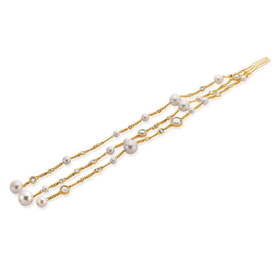 Mirror, CZ and Pearl with chain Long Hair Accessory - Isharya | Modern Indian Jewelry