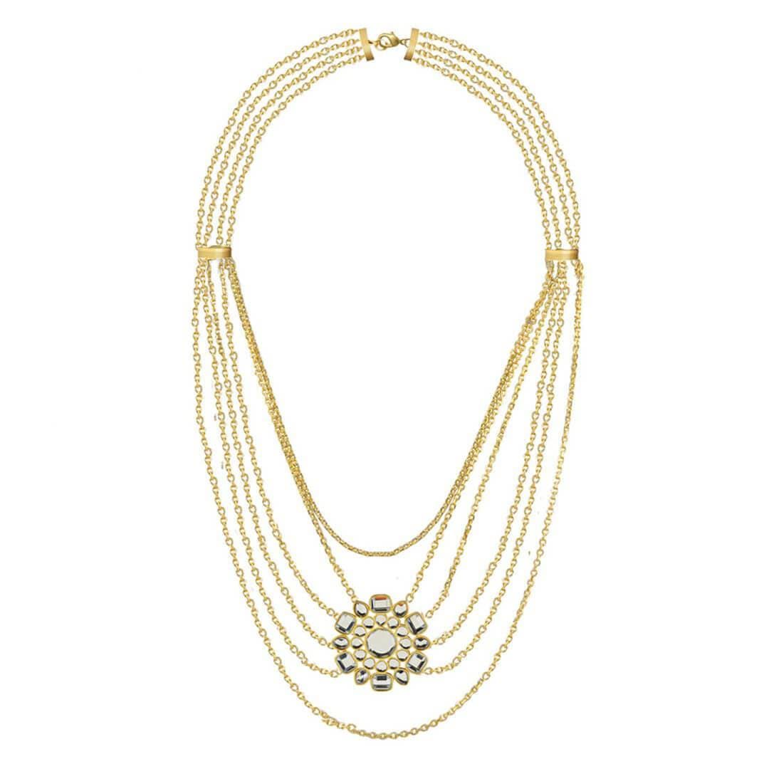 Mirror icon large cascading pendant gold - Isharya | Modern Indian Jewelry