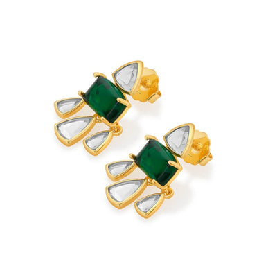 Shiza Mirror & Hydro Emerald Statement Studs - Isharya | Modern Indian Jewelry