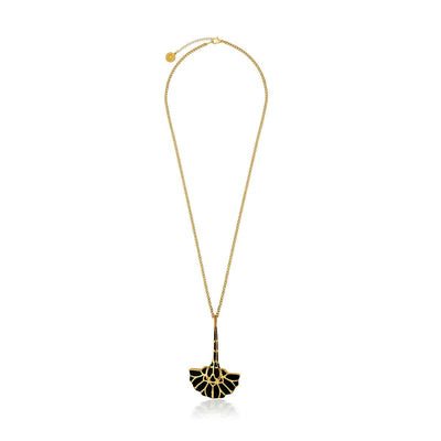 Black Translucent Resin and Organic Filigree Fan Medallion Necklace - Isharya | Modern Indian Jewelry