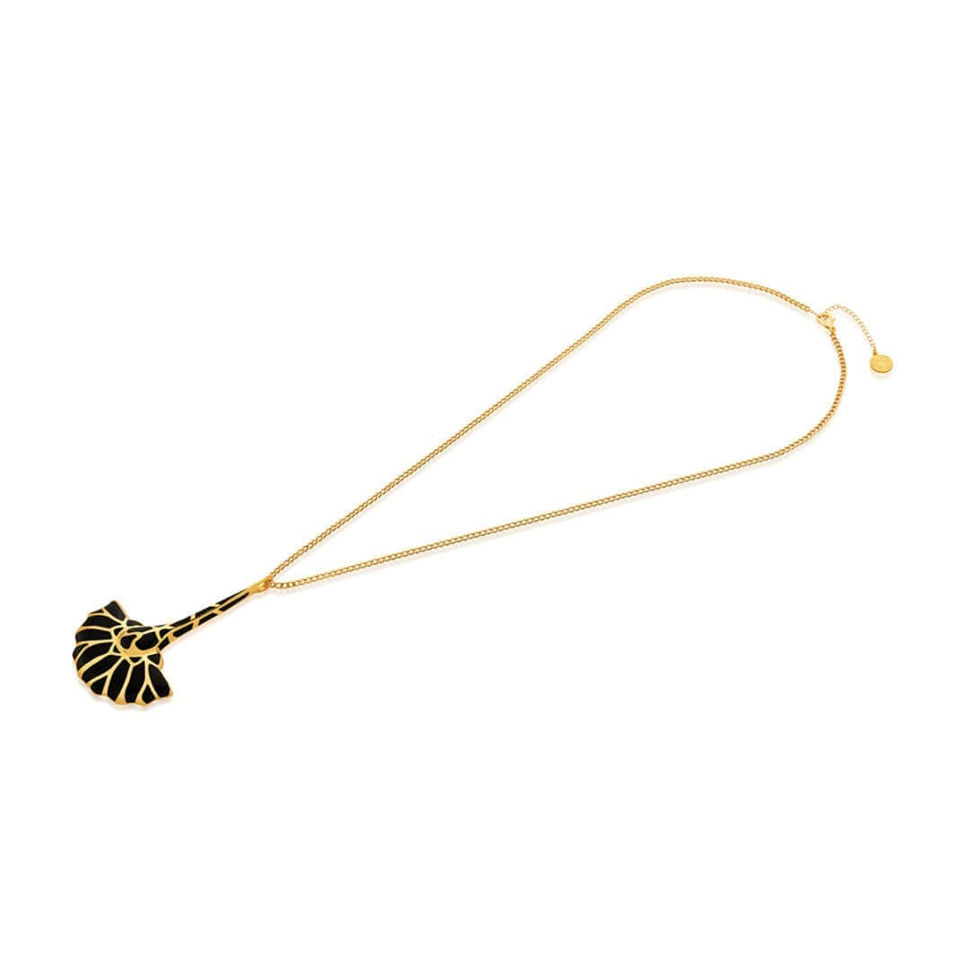 Black Translucent Resin and Organic Filigree Fan Medallion Necklace - Isharya | Modern Indian Jewelry