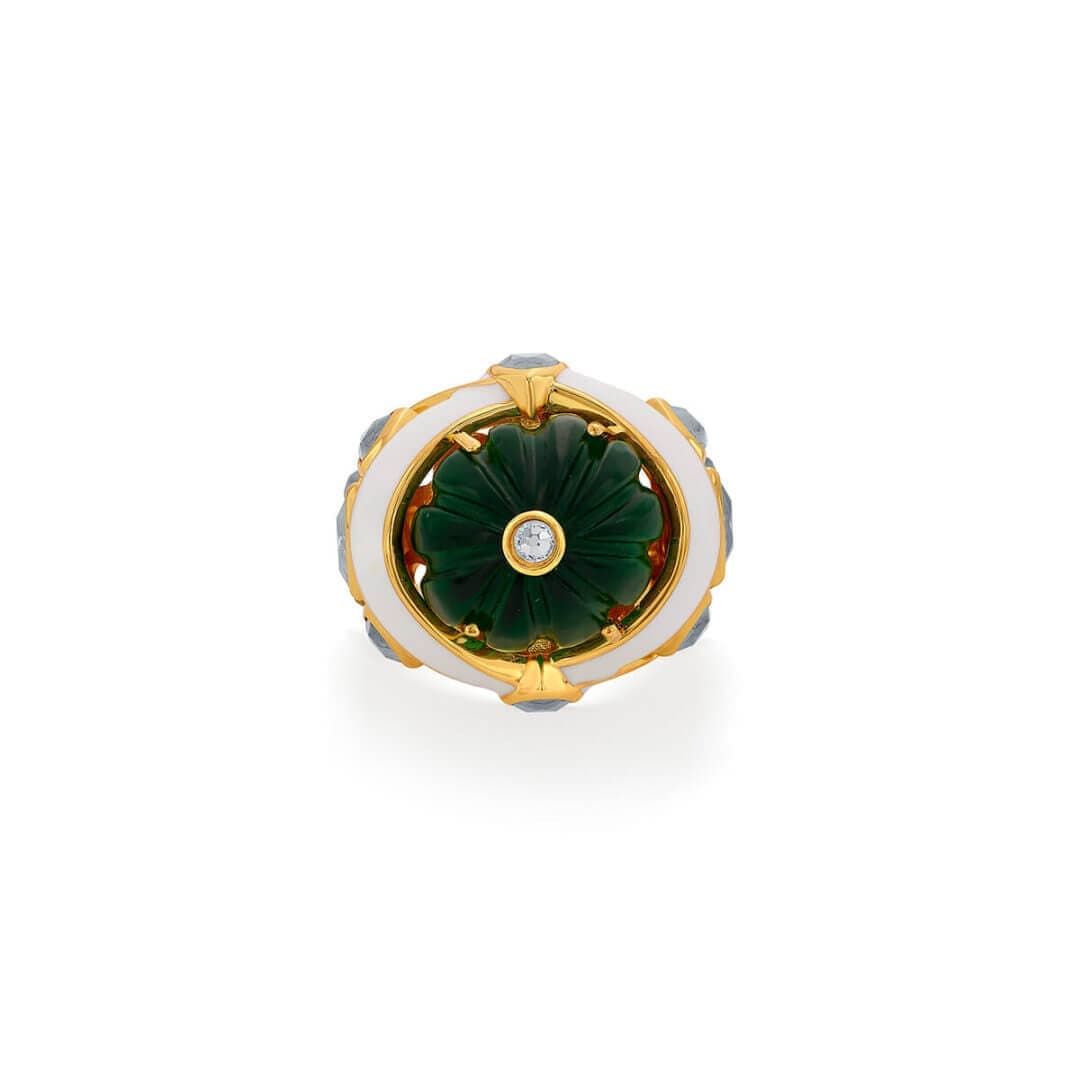 Raina Hydro Emerald & Mirror Statement Ring - Isharya | Modern Indian Jewelry