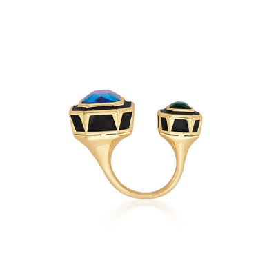 Amour Black Enamel Two Stone Ring - Isharya | Modern Indian Jewelry