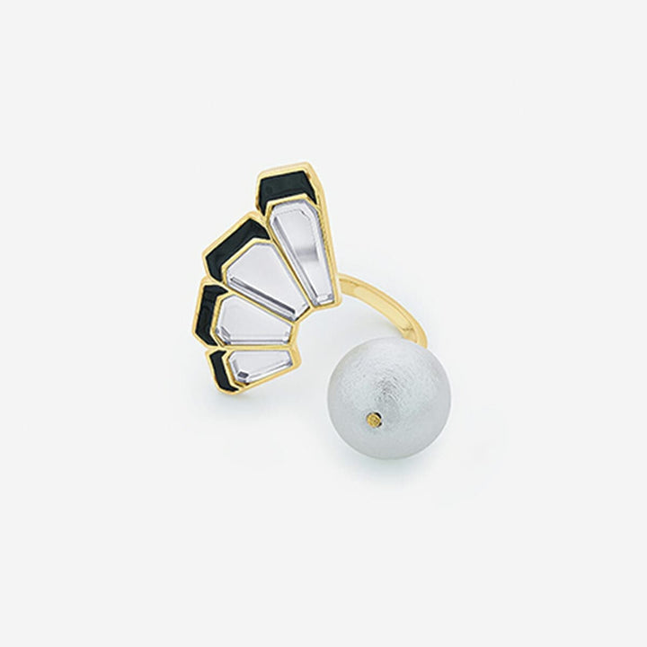 Ayaana Mirror and Pearl Fan Ring - Isharya | Modern Indian Jewelry
