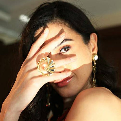 Demi Goddess Irregular Mirror and Resin Swirl Statement Ring - Isharya | Modern Indian Jewelry