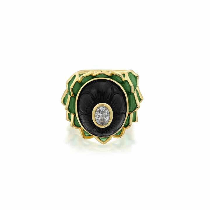 Green Resurrect Lotus Ring - Isharya | Modern Indian Jewelry