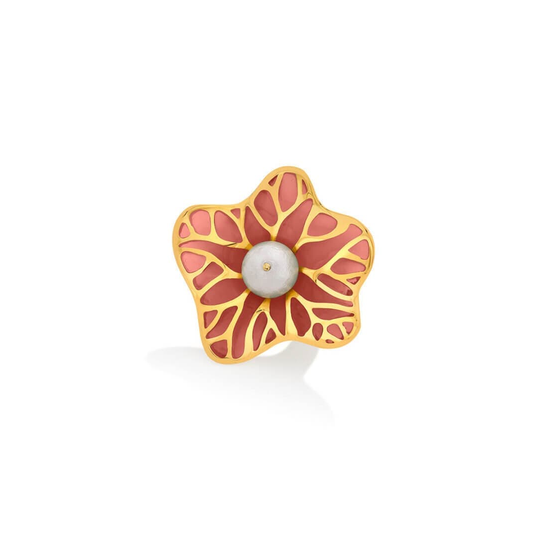 La Conchita Abstract Floral Statement Ring in Coral - Isharya | Modern Indian Jewelry