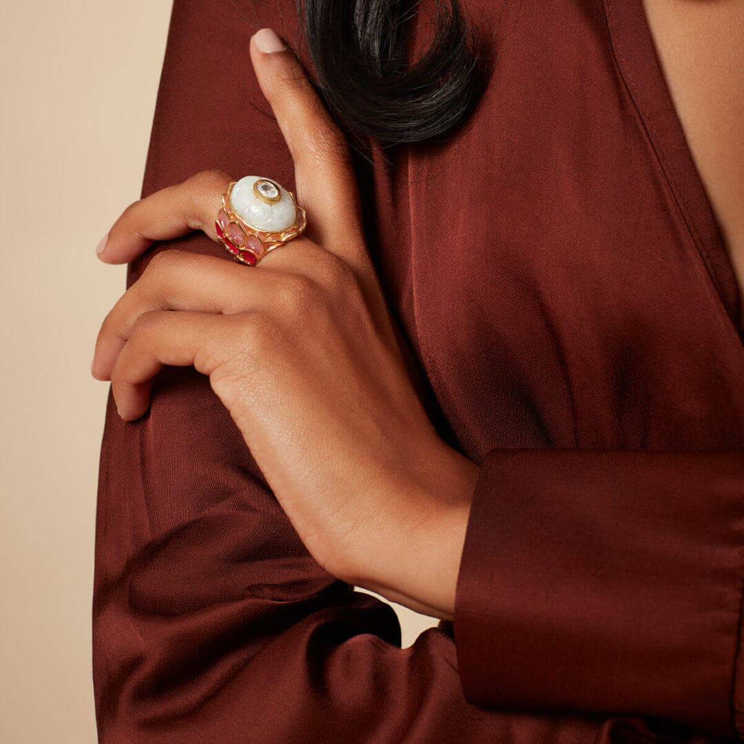 Pink Resurrect Lotus Ring - Isharya | Modern Indian Jewelry